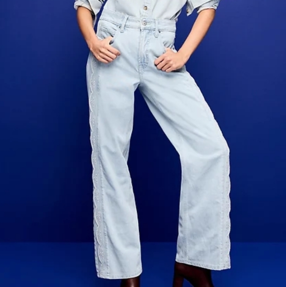 Extra High-Waisted Embroidered Wide-Leg Jeans
